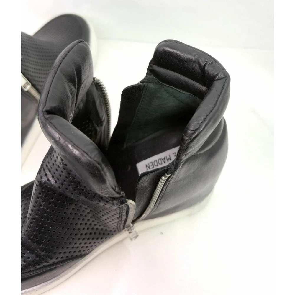 Steve Madden LINQSP Hidden Wedge Sneakers Women's 7.5 Black Perforated Zip